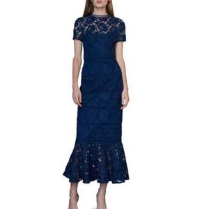 Monique Lhuillier 12 Navy Lace Midi Dress formal